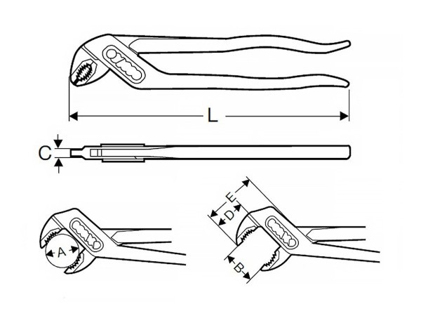 Сантехнические клещи, тип SP, габариты